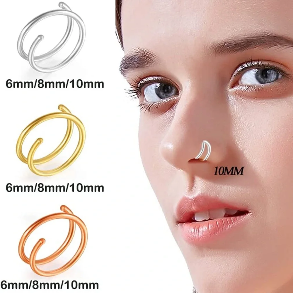 Double Nose Ring For Single Piercing Twist Nose Ring Hoop Nose Ring Double Hoop - Picture 3 of 6